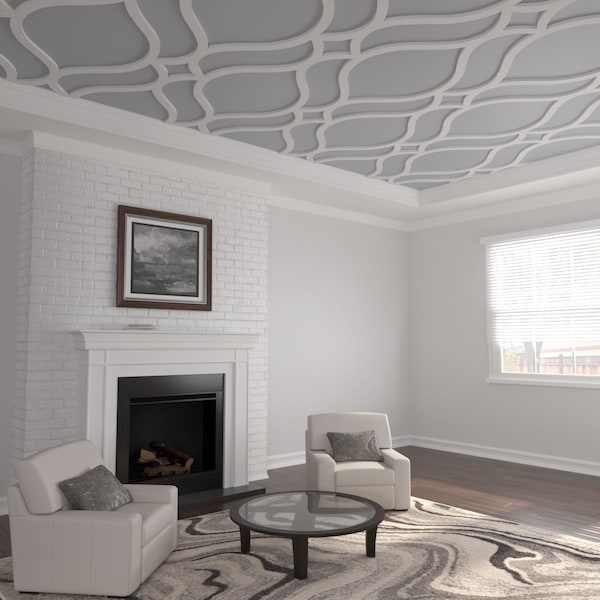 Ekena Millwork 63W x 94 12H x 1T Large Villarreal Decorative Fretwork Ceiling Panels in Architectural Grade PVC CELP63X9503VIL - main
